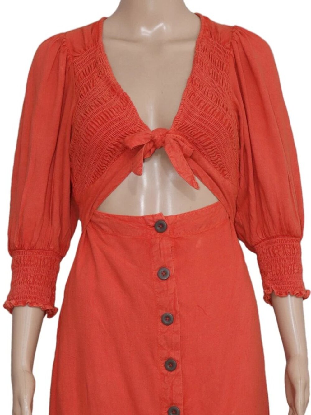 Free People String Of Hearts Maxi Dress Smocked V Neck Buttondown Cutout Small S - Picture 2 of 4
